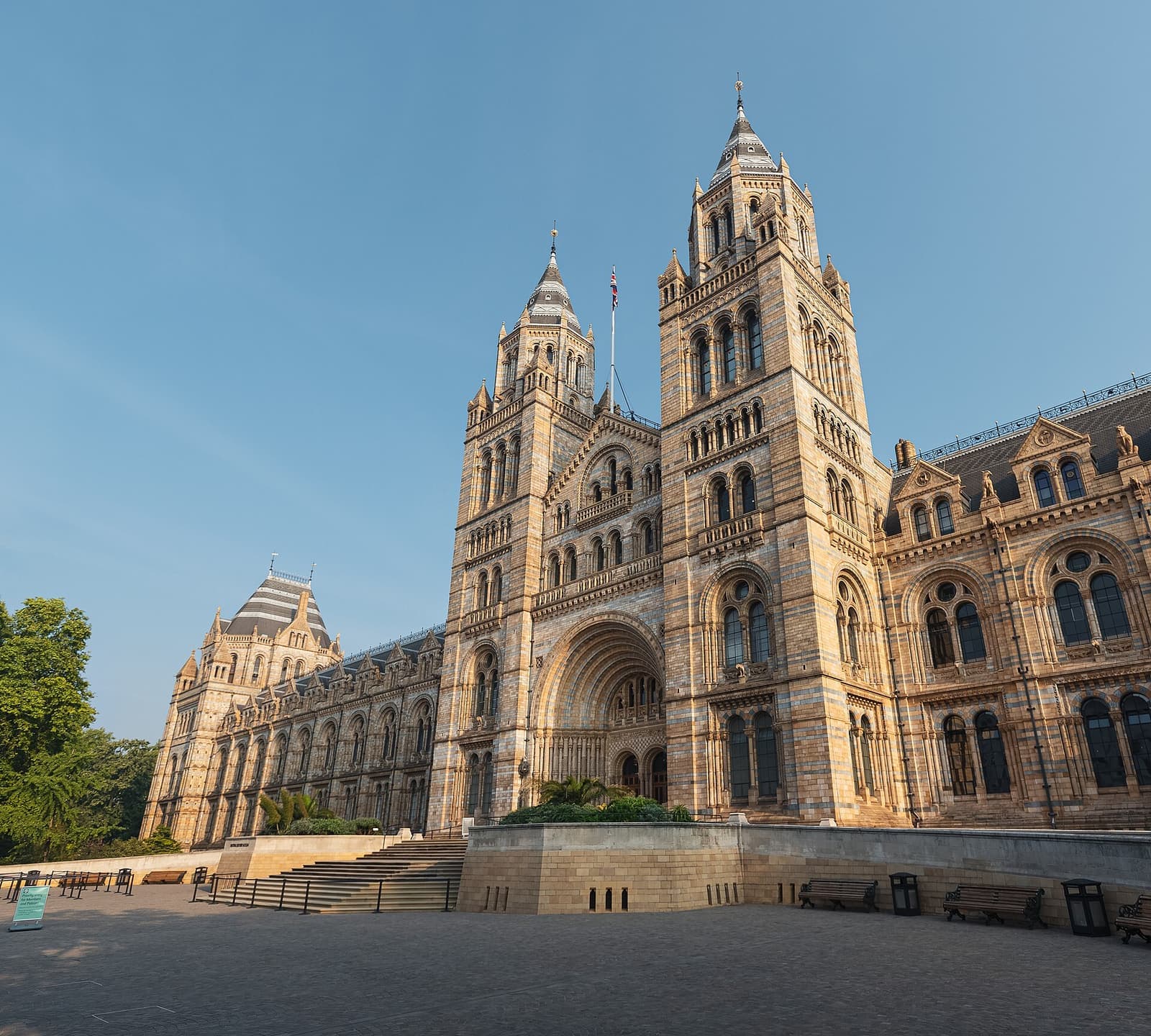 The Romanesque terracotta facade of the Natural History Museum on Cromwell Road